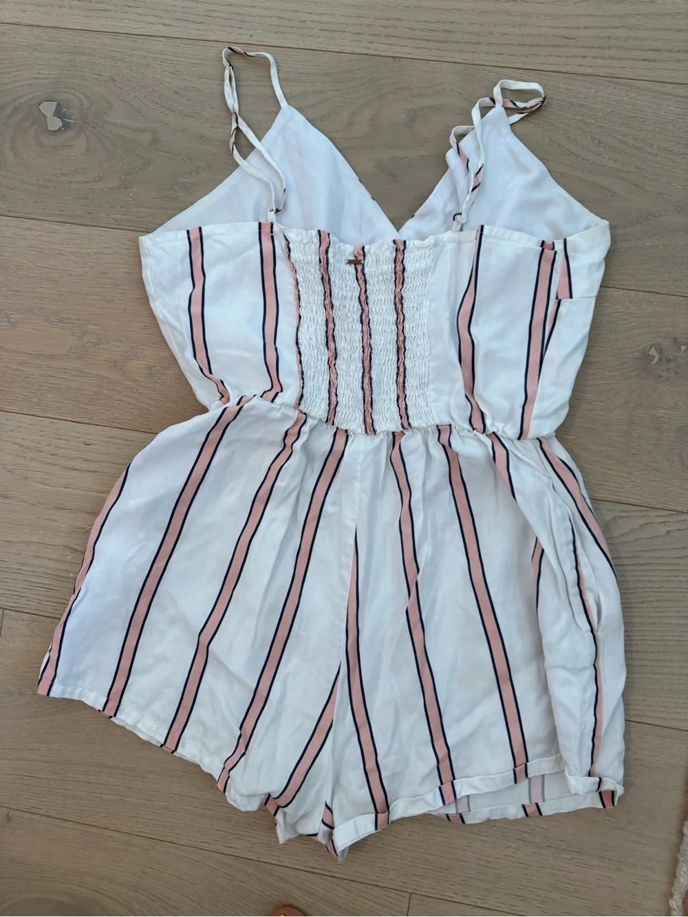 Guess White One-Piece Romper with Pink and Black Stripes